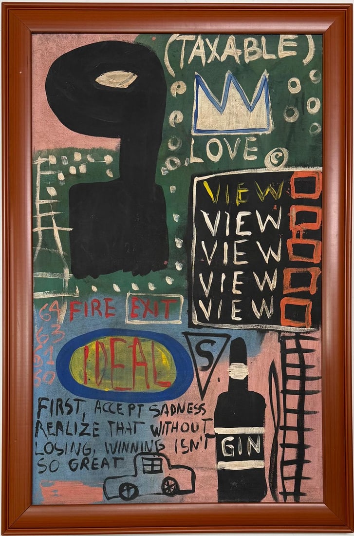 Jean Michel Basquiat Abstract In The Style of. Andy Warhol and Haring Era. Mixed Media/ Canvas. (1 of 9)