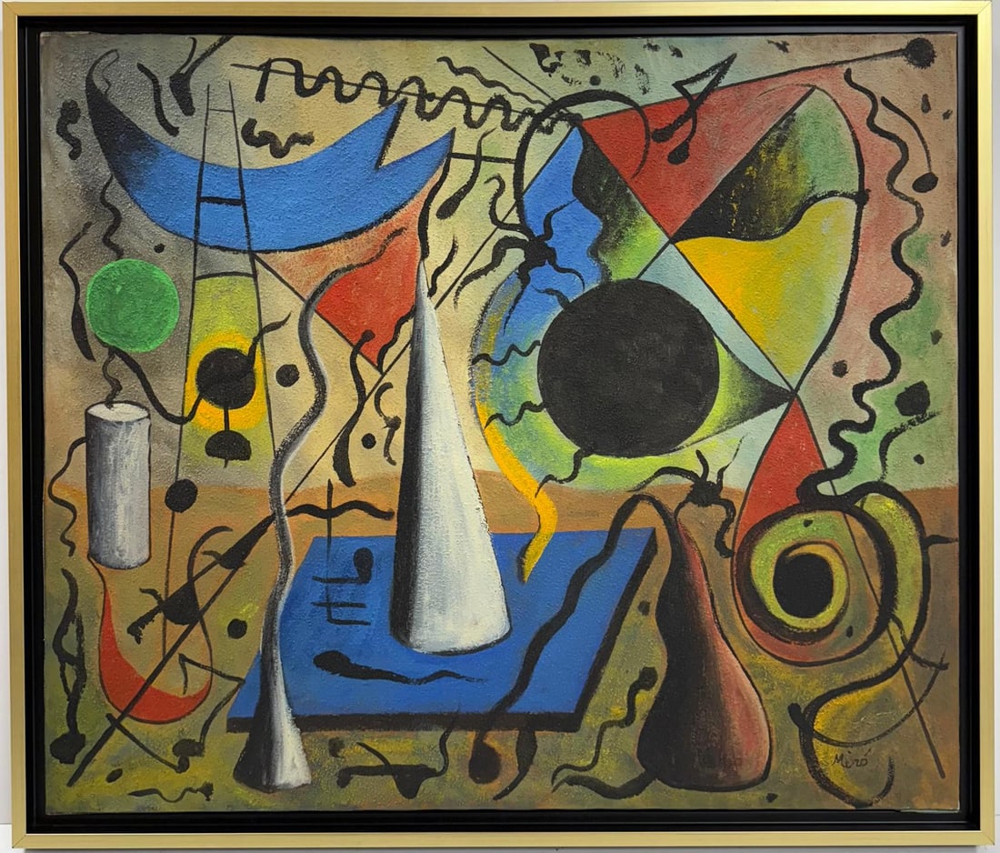 Joan Miro Spanish 1893 - 1983 Oil on canvas painting in the style of. Modernism and Surrealist Era (1 of 5)