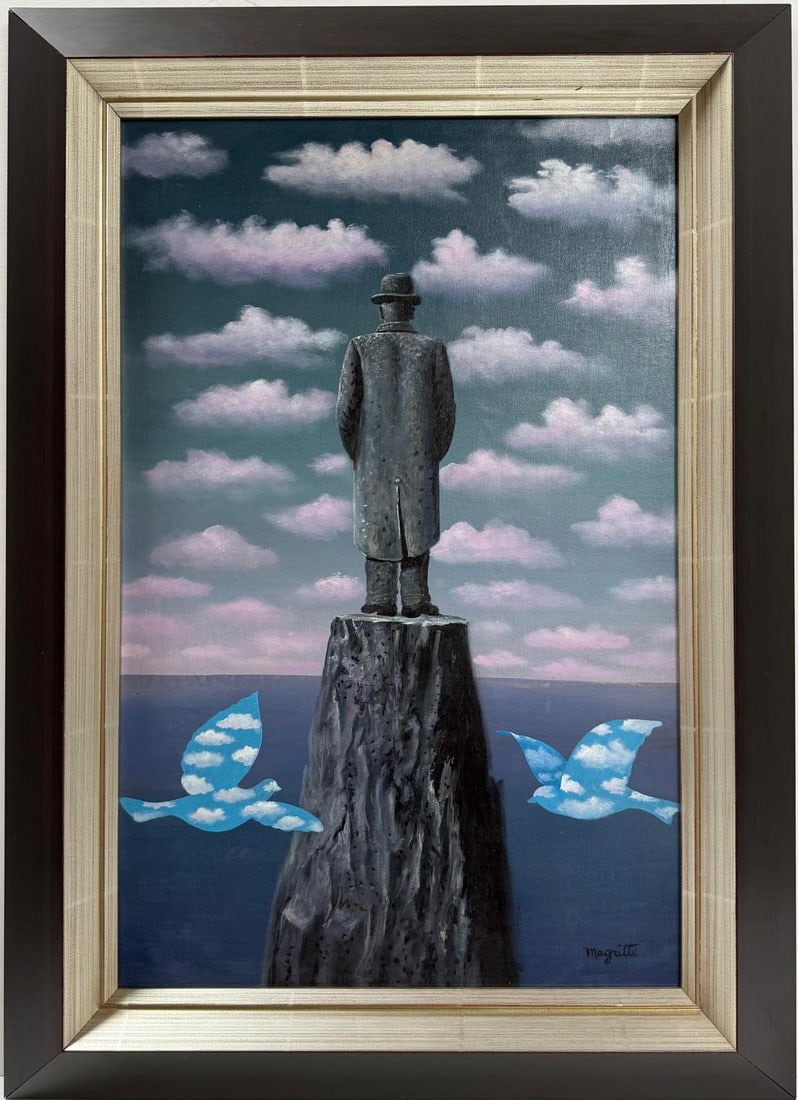 Rene Magritte Belgian 1898 - 1967 Oil on Canvas Painting in The Style of. Art Deco-Surrealist Era. (1 of 5)
