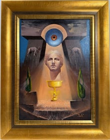 Salvador Dali Spanish 1904 - 1989 Gouache on paper Painting in the style of. Magritte, Picasso Era