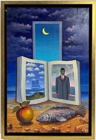 Rene Magritte Belgian 1898 - 1967 Untitled Oil on Canvas Painting in The Style of. Dali, Picasso Era