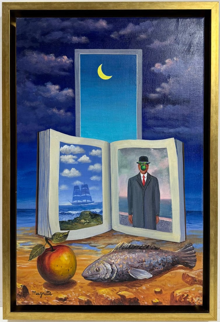 Rene Magritte Belgian 1898 - 1967 Untitled Oil on Canvas Painting in The Style of. Dali, Picasso Era