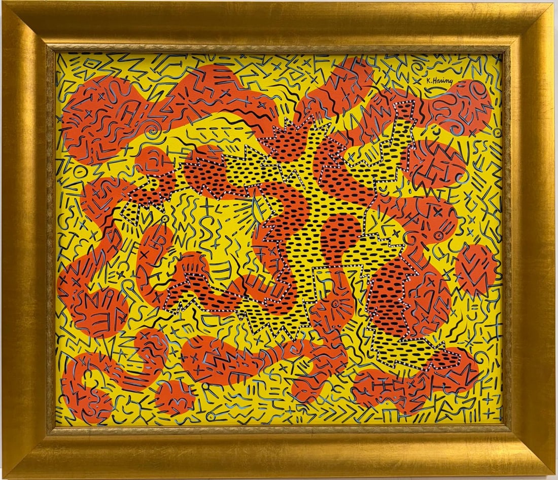 Keith Haring American 1958 - 1990 Acrylic/Canvas In The Style of. Warhol & Haring Pop Art Period. (1 of 6)
