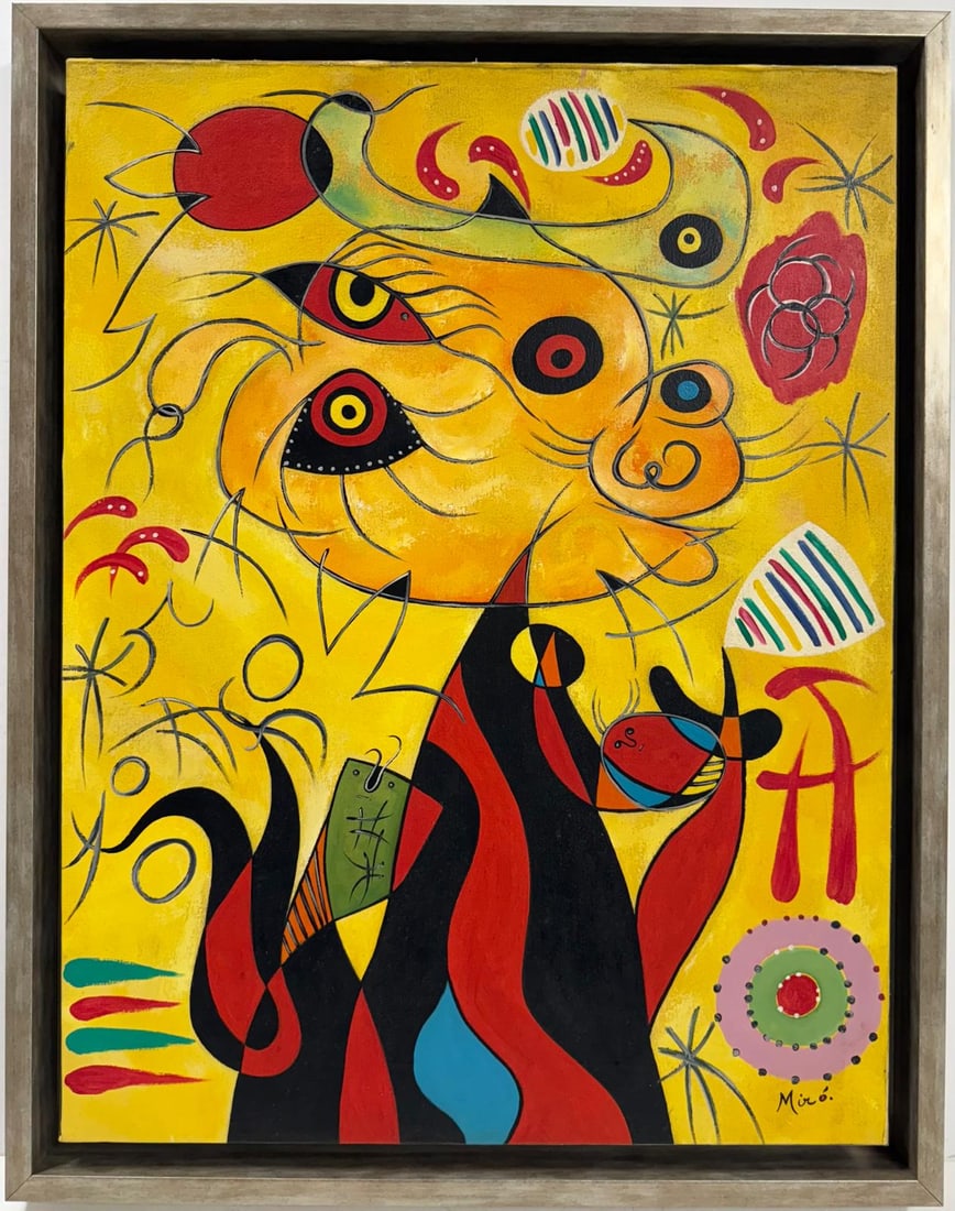 Joan Miro Spanish 1893 - 1983 Oil on Canvas in the style of. Dali, Magritte, & Miro Surrealism Era. (1 of 5)
