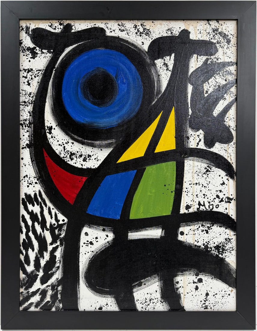 Joan Miro Spanish 1893 - 1983 Oil on canvas painting in the style of. Modernism and Surrealist Era (1 of 8)