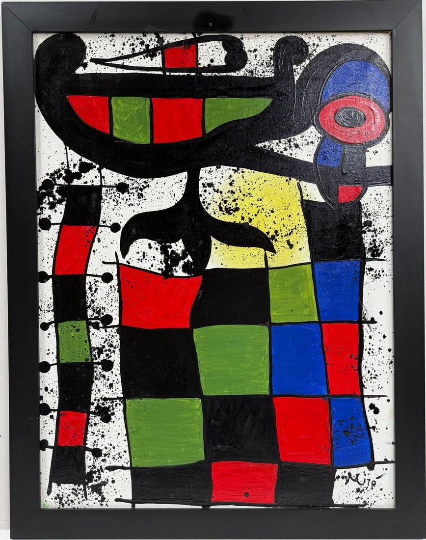 Joan Miro Spanish 1893 - 1983 Oil on canvas painting in the style of. Modernism and Surrealist Era (1 of 8)