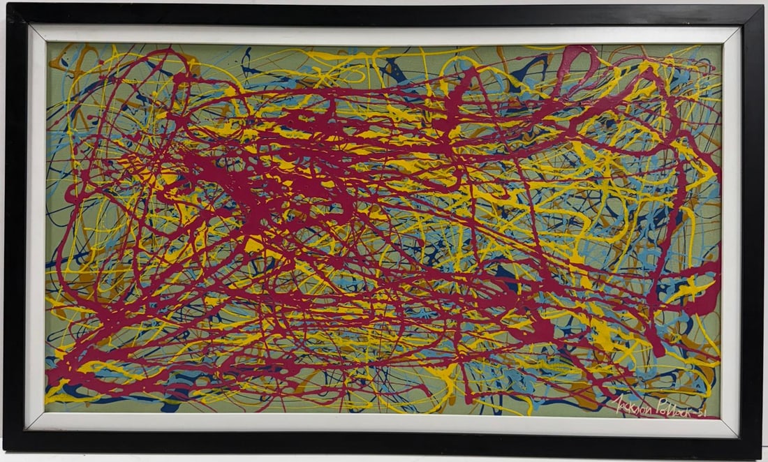 Jackson Pollock American Oil on Wood Painting In The Style of. Rothko, Kline & Pollock Abstract Era (1 of 8)