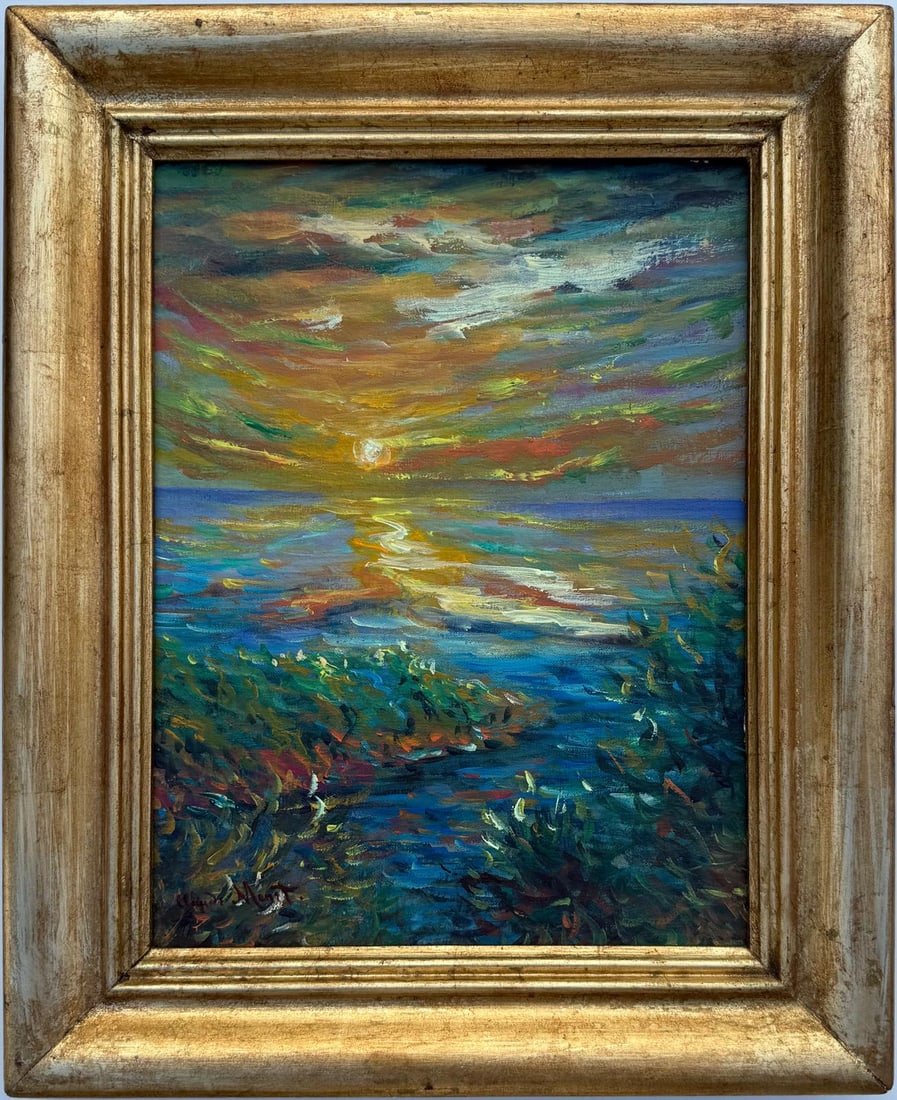 Claude Monet French 1840 - 1926 Oil on canvas in the style of. Renoir & Manet Impressionist Era.: Title: Untitled Date: Undated Medium: Oil on canvas Dimensions: 11 x 9 inches Collection: Private Collection Condition: Good This intimate and expressive seascape painting beautifully captures a seren