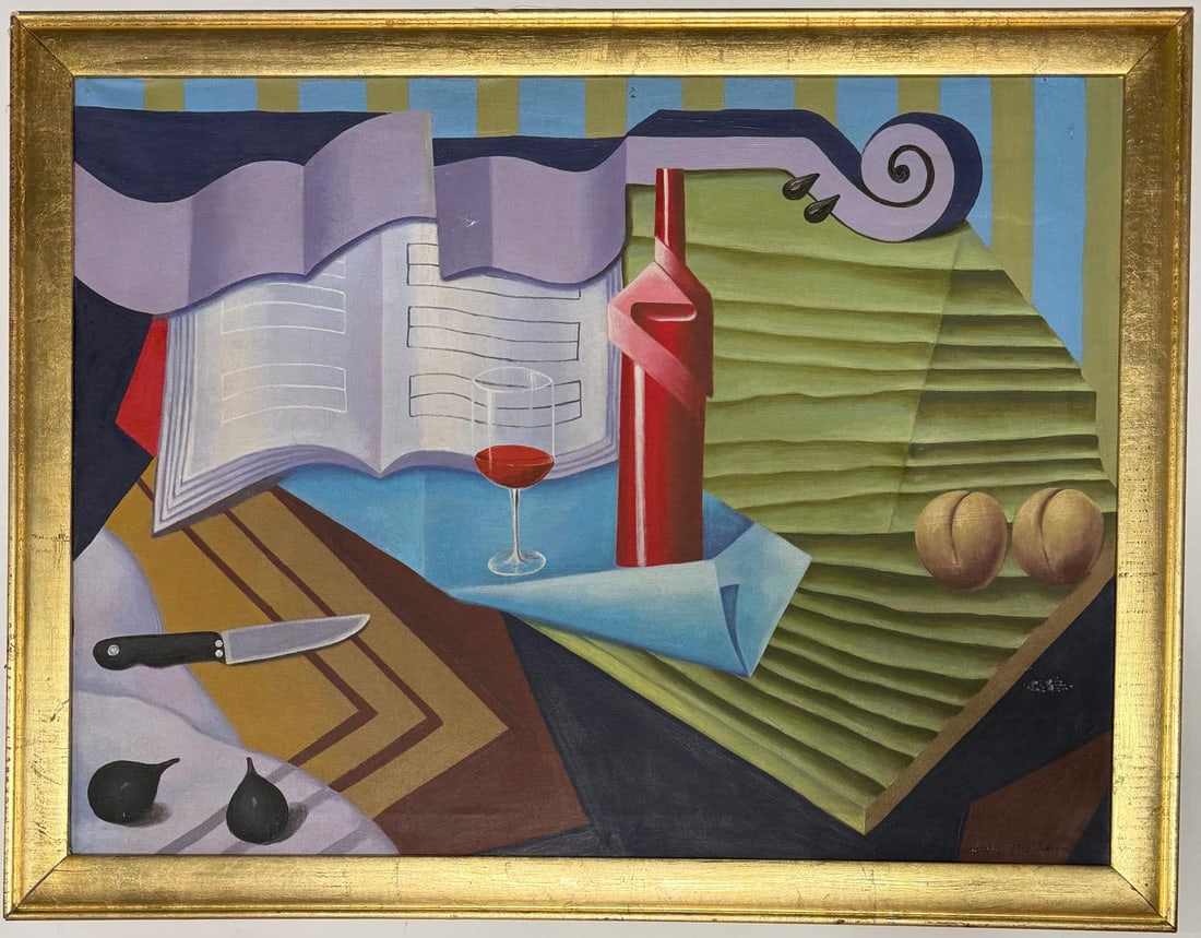 Juan Gris Spanish Oil on Canvas In the Style of. Picasso, Braque & Juan Gris Cubist Period.: Title: TA BOUTEILLE DE TIN Date: 1926 Medium: Oil on Canvas Dimensions: 24 x 32 inches Collection: Private Collection Condition: Good This Cubist-inspired still life composition presents a dynamic int