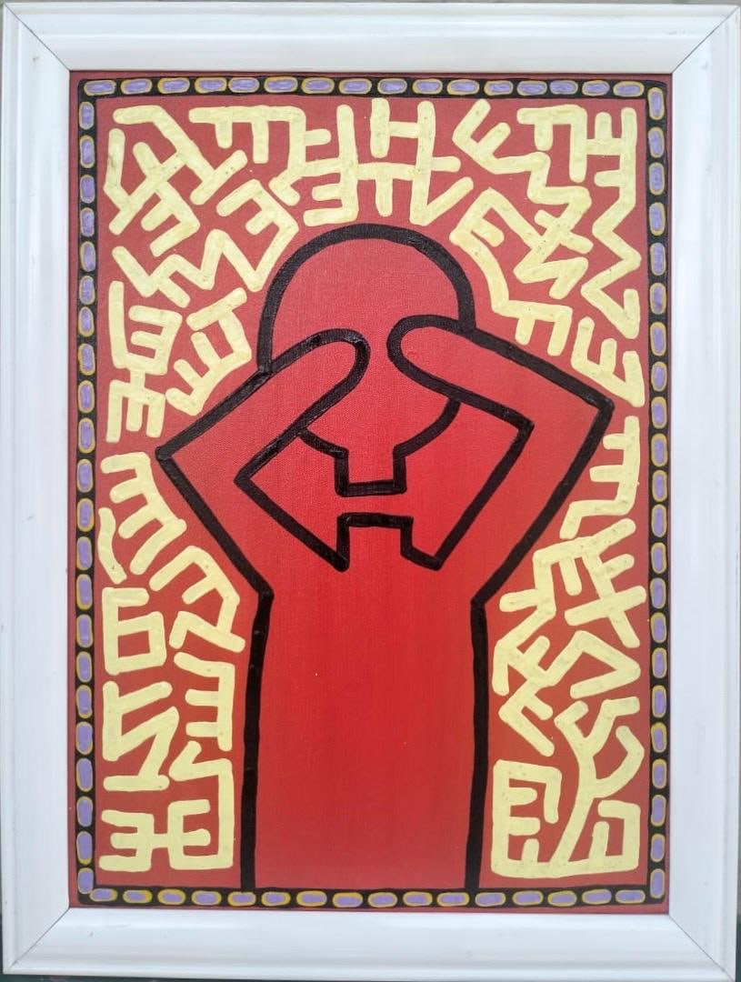 Keith Haring American 1958 - 1990 Acrylic/Canvas In The Style of. Warhol & Haring Pop Art Period. (1 of 5)