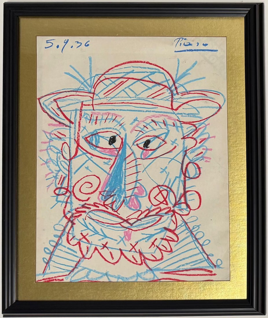Pablo Picasso Spanish Crayon on paper In The Style Of. Dali, Magritte, Chagall & Picasso Era (1 of 6)