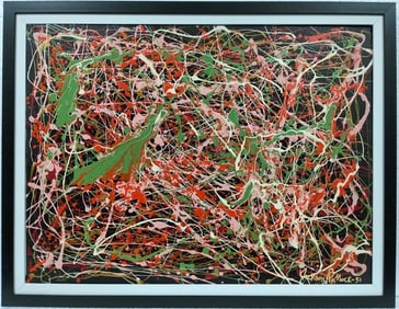 Jackson Pollock American Oil on canvas Painting In The Style of. Rothko, Kline, & Pollock Era
