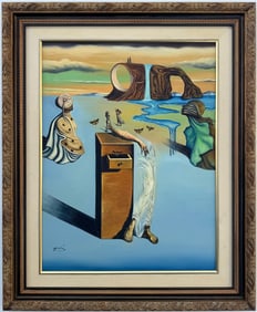 Salvador Dali Spanish 1904 - 1989 Oil on Canvas Painting in the style of. Magritte & Dali Surrealism