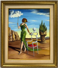 Salvador Dali Spanish 1904 - 1989 Oil on Canvas Painting in the style of. Magritte & Dali Surrealism