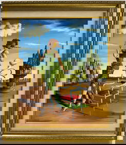 Salvador Dali Spanish 1904 - 1989 Oil on Canvas Painting in the style of. Magritte & Dali Surrealism (1 of 6)