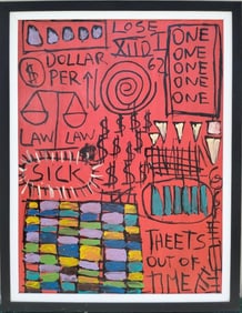 Jean Michel Basquiat Abstract In The Style of. Warhol, Haring & Basquiat Era. Mixed Media/Canvas.