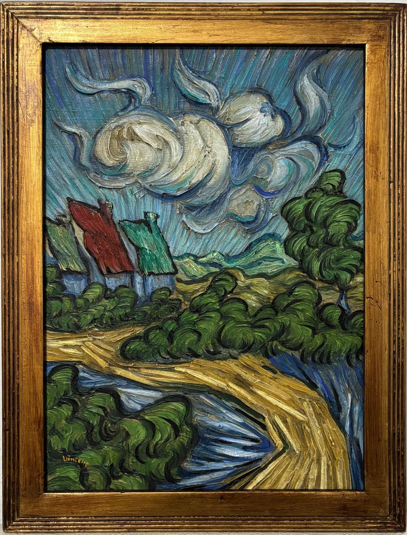 Vincent Van Gogh Dutch 1853-1890 Oil on Canvas painting. Gaugin & Van Gogh Impressionist Period.: Title: Landscape Date: Undated Medium: Oil on canvas Dimensions: 16 x 12 inches Collection: Private Collection Condition: Good This vibrant and expressive landscape painting is executed with bold, swi