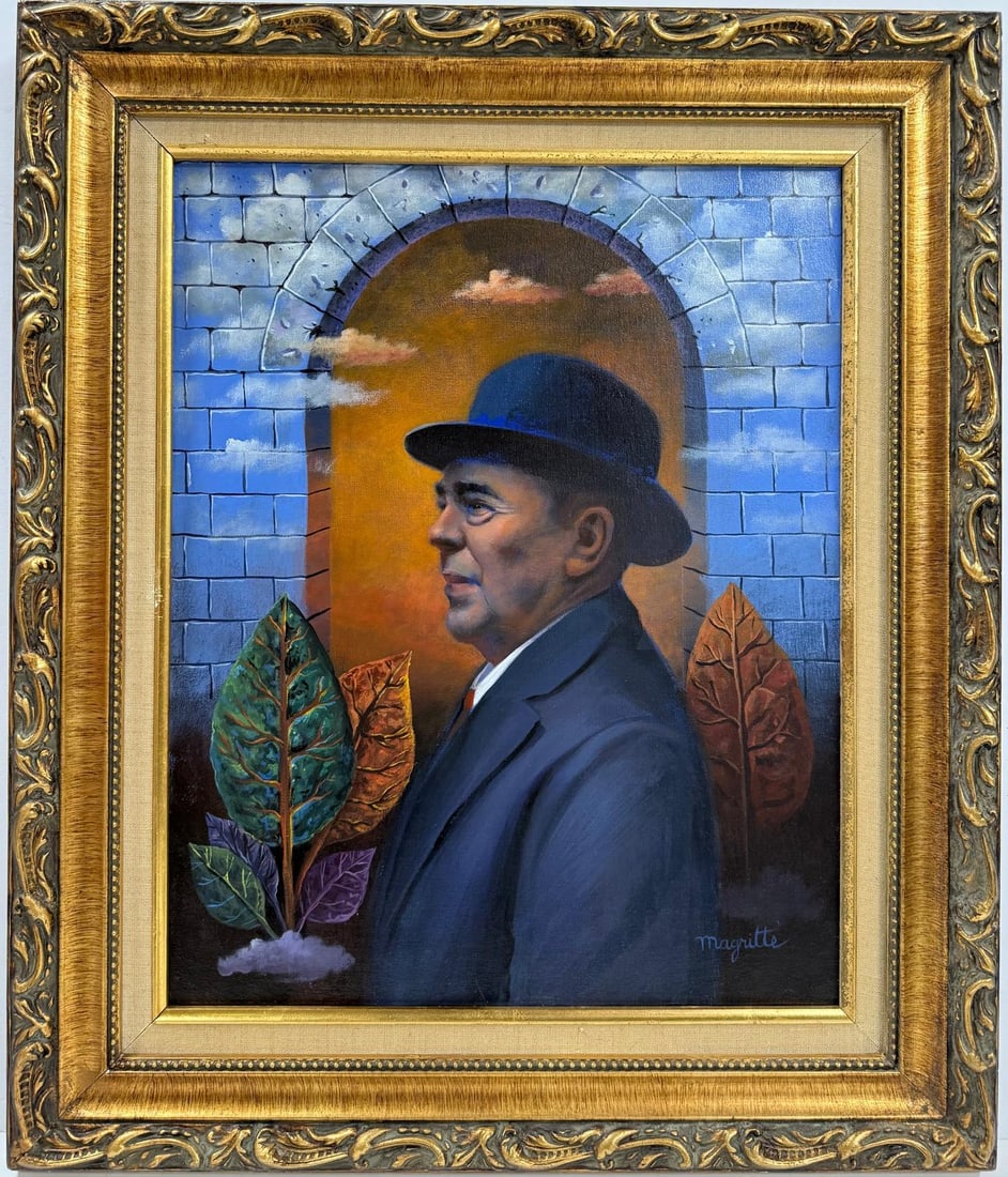 Rene Magritte Belgian 1898 - 1967 Oil on Canvas Painting in The Style of. Art Deco-Surrealist Era. (1 of 6)