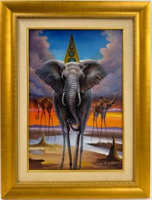 Salvador Dali Spanish 1904 - 1989 Oil on Canvas Painting in the style of. Magritte & Dali Surrealism