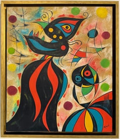 Joan Miro Spanish 1893 - 1983 Oil on Canvas in the style of. Dali, Magritte, & Miro Surrealism Era.