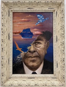 Rene Magritte Belgian 1898 - 1967 Untitled Oil on Canvas Painting in The Style of. Dali, Picasso Era