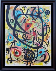 Joan Miro Spanish 1893 - 1983 Oil on Canvas in the style of. Dali, Magritte, & Miro Surrealism Era.