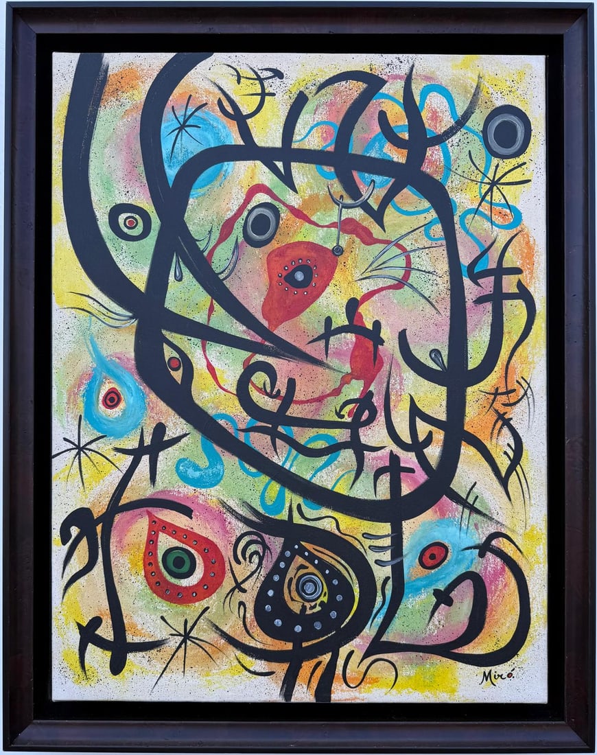 Joan Miro Spanish 1893 - 1983 Oil on Canvas in the style of. Dali, Magritte, & Miro Surrealism Era. (1 of 7)