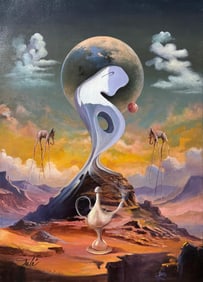 Salvador Dali Spanish 1904 - 1989 Oil on Canvas Painting in the style of. Magritte & Dali Surrealism