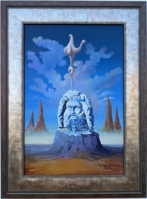 Salvador Dali Spanish 1904 - 1989 Oil on Canvas Painting in the style of. Magritte & Dali Surrealism
