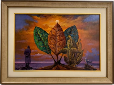 Rene Magritte Belgian 1898 - 1967 Untitled Oil on Canvas Painting in The Style of. Dali, Picasso Era
