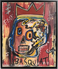 Jean Michel Basquiat Abstract In The Style of. Warhol, Haring & Basquiat Era. Mixed Media/Canvas.