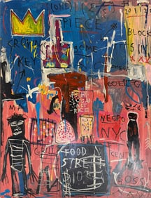 Jean Michel Basquiat Abstract In The Style of. Warhol, Haring & Basquiat Era. Mixed Media/Canvas.