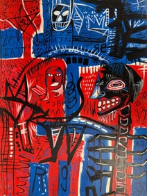 Jean Michel Basquiat Abstract In The Style of. Warhol, Haring & Basquiat Era. Mixed Media/Canvas.