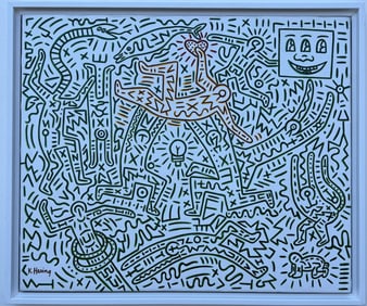 Keith Haring American 1958 - 1990 Acrylic/Canvas In The Style of. Warhol & Haring Pop Art Period.