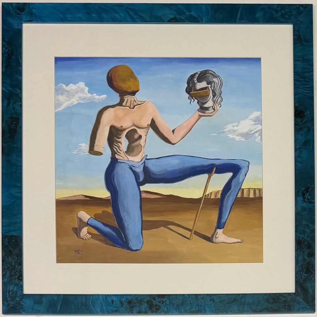 Salvador Dali Spanish 1904 - 1989 Gouache on Paper in the style of. Magritte & Dali Surrealism: Title: Unknown Year: Unknown Medium: Gouache on paper Dimensions: 15.5 x 15.5 inches Collection: Private Collection Condition: Good This surreal gouache painting captures a striking desert scene with 