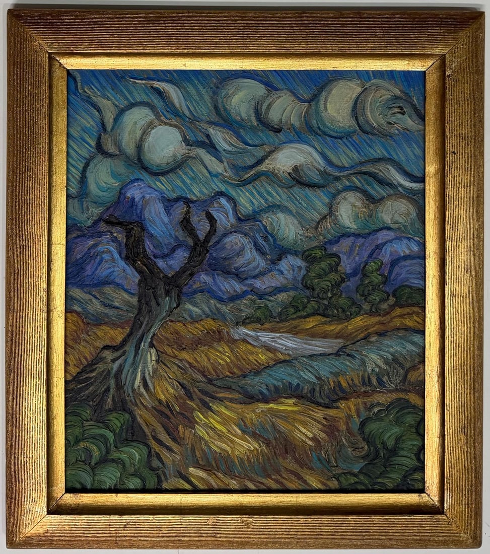 Vincent Van Gogh Dutch 1853-1890 Oil on Canvas painting. Gaugin & Van Gogh Impressionist Period.: Title: Landschap Year: Unknown Medium: Oil on canvas Dimensions: 14 x 12 inches Collection: Private Collection Condition: Good This expressive oil on canvas landscape painting, titled Landschap, portr