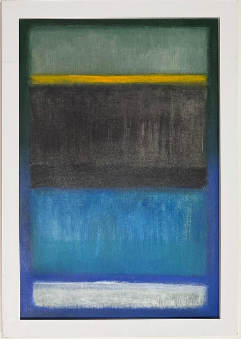 Mark Rothko Russian 1903 - 1970 Oil on canvas painting in the style of. Pollock, Kline, Abstract Era: Title: Untitled Year: 1955 Medium: Oil on canvas Dimensions: 27.5 x 18.5 inches Collection: Private Collection Condition: Good This abstract oil on canvas painting features a vertically oriented compo