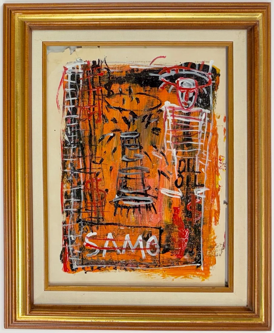 Jean Michel Basquiat Abstract In The Style of. Andy Warhol and Haring Era. Mixed Media/Paper.: Title: Untitled Date: 1982 Medium: Mixed Media on paper Size: 15 x 11 inches Collection: Private Condition: Good This expressive and raw composition features bold, gestural brushstrokes with a palette