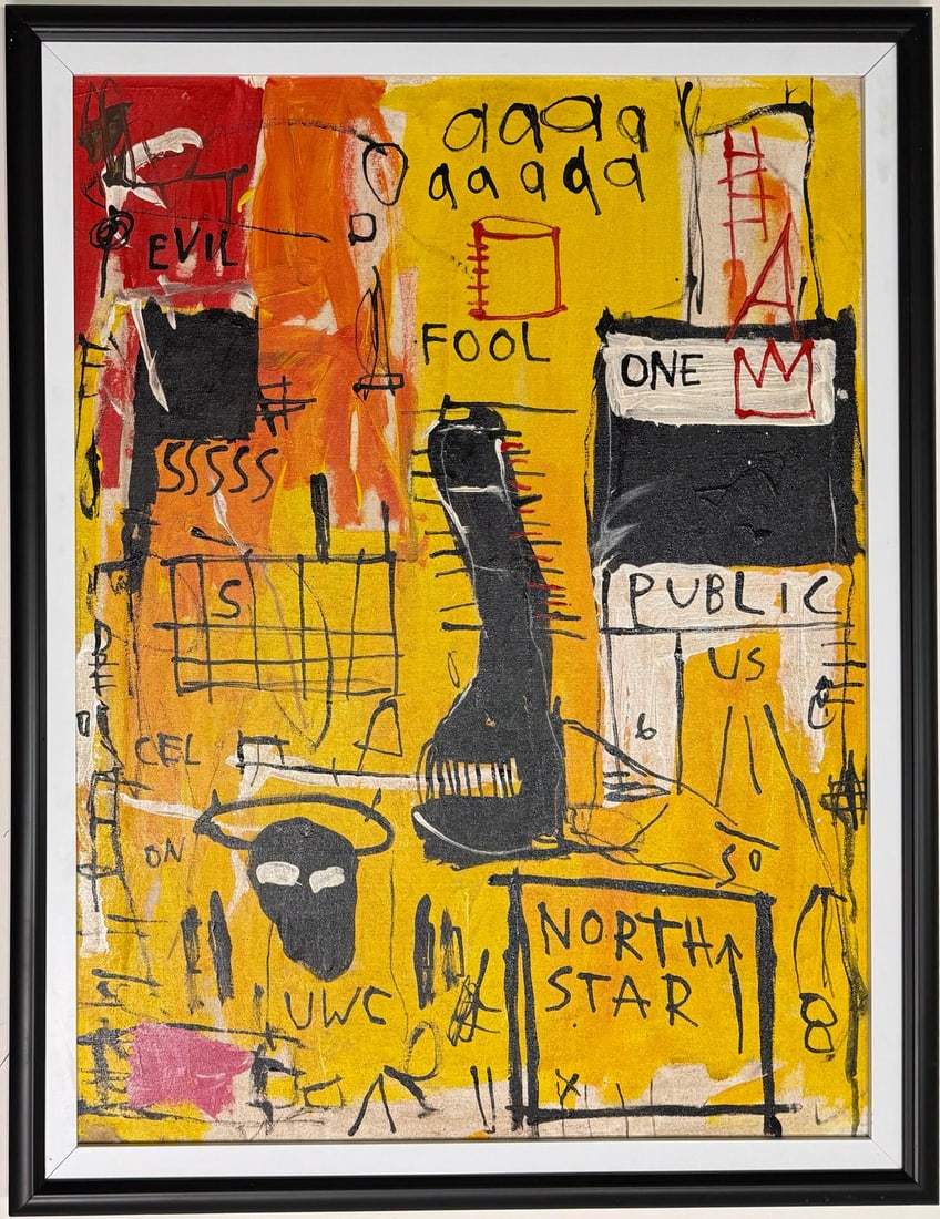 Jean Michel Basquiat Abstract In The Style of. Warhol, Haring & Basquiat Era. Mixed Media/Canvas. (1 of 8)