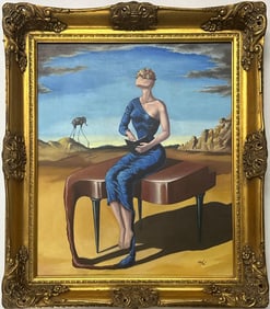 Salvador Dali Spanish 1904 - 1989 Oil on Canvas Painting in the style of. Magritte & Dali Surrealism