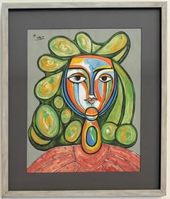 Pablo Picasso Spanish Gouache on Paper In The Style Of. Dali, Magritte, Chagall & Picasso Era