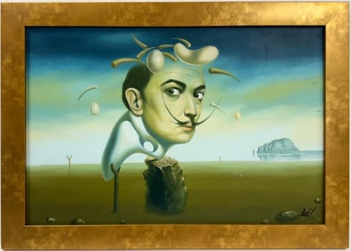 Salvador Dali Spanish 1904 - 1989 Oil on Canvas Painting in the style of. Magritte & Dali Surrealism