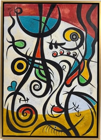 Joan Miro Spanish 1893 - 1983 Oil on Canvas in the style of. Dali, Magritte, & Miro Surrealism Era.