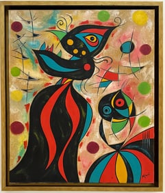 Joan Miro Spanish 1893 - 1983 Oil on Canvas in the style of. Dali, Magritte, & Miro Surrealism Era.