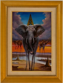 Salvador Dali Spanish 1904 - 1989 Oil on Canvas Painting in the style of. Magritte & Dali Surrealism