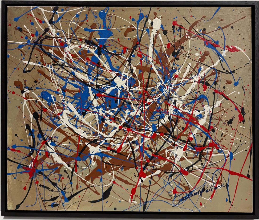 Jackson Pollock American Oil on canvas Painting In The Style of. Rothko, Kline, & Pollock Era: Title: Untitled Technique: Oil on canvas Measures: 20 x 24 inches Year: Undated Condition: Good Private Collection Artwork Description:This electrifying oil on canvas is an explosive composition in th