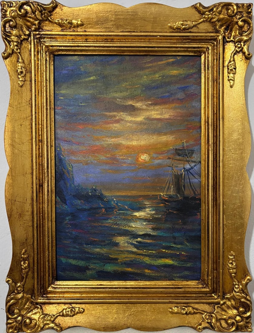 Claude Monet French 1840 - 1926 Oil on canvas In the Style of. Renoir & Manet Impressionist Era.: Title: Untitled Technique: Oil on canvas Measures: 24 x 18 inches Year: Unknown Condition: Good Collection: Private collection Visual Description:This evocative maritime painting presents a dramatic t