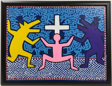 Keith Haring American 1958 - 1990 acrylic/Canvas In The Style of. Warhol & Haring Pop Art Period.