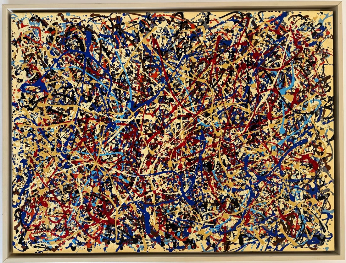 Jackson Pollock American Oil on canvas Painting In The Style of. Rothko, Kline, de Kooning Era: Title: Untitled Technique: Oil on canvas Measures: 22 x 28 inches Year: Undated Condition: Good Private Collection Artwork Description:This striking oil on canvas explodes with frenetic energy and mov