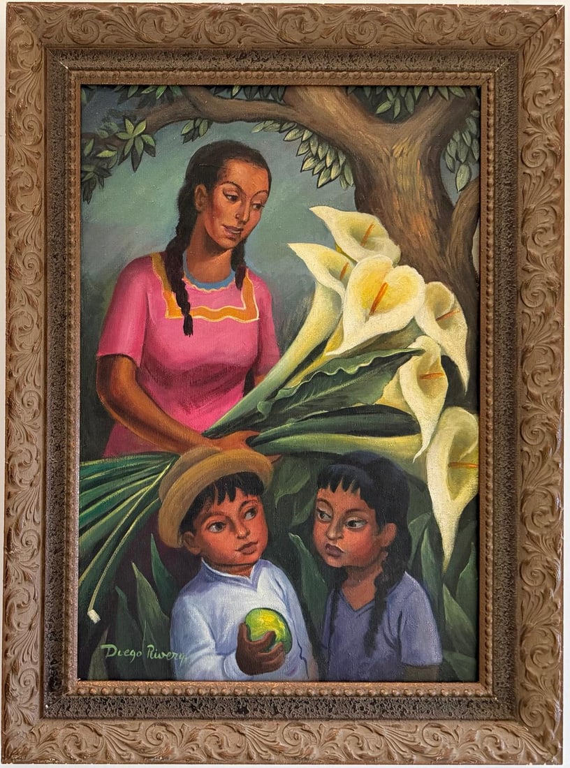 Diego Rivera Mexican In the Style of. Oil on canvas Painting. Frida Kahlo, Orozco, Muralist Era (1 of 8)